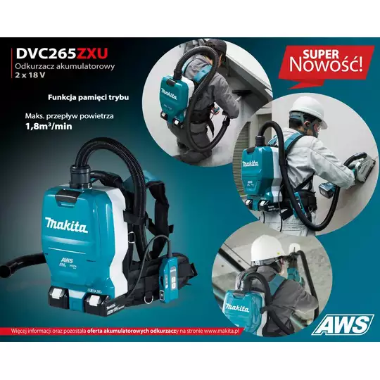 akumulatorowy odkurzacz plecakowy 18V Li-Ion LXT Makita [DVC265ZXU]