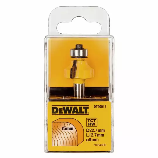 frez HM zaokrąglający z łożyskiem, promień freza 5mm, trzpień 8mm, DeWalt [DT90013-QZ]