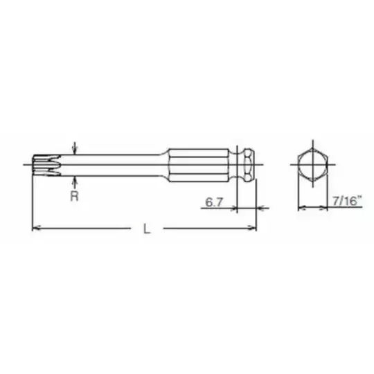 końcówka 7/16'' do śrub z gniazdem TORX, KOKEN - schemat