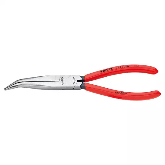 szczypce bardzo długie, półokrągłe, odgięte, 200mm, rękojeść z tworzywa, Knipex [38 21 200]