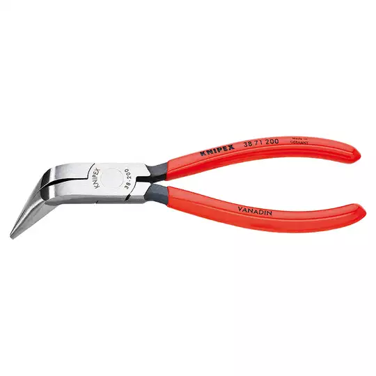 szczypce bardzo długie, półokrągłe, odgięte, 200mm, rękojeść z tworzywa, Knipex [38 71 200]