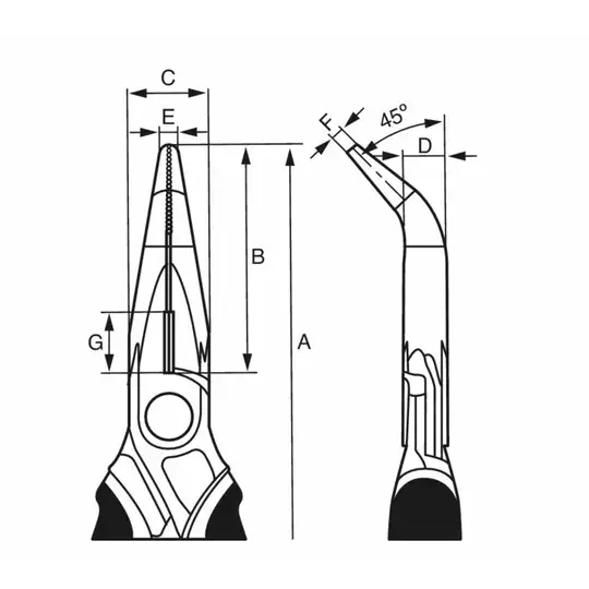 szczypce półokrągłe, odgięte 45º, długość 160mm, rękojeść wielokomponentowa, Bahco [2427 G-160]
