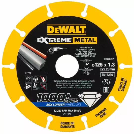 tarcza diamentowa do cięcia stali, 125/22,23/1,3mm, serii EXTREME® METAL, DeWalt [DT40252-QZ]