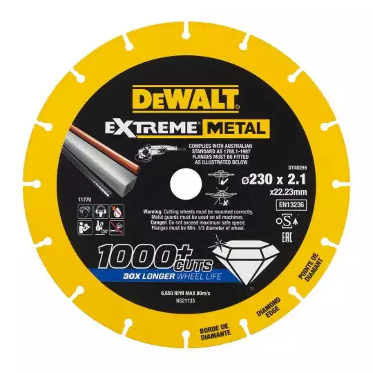 tarcza diamentowa do cięcia stali, 230/22,23/2,1mm, serii EXTREME® METAL, DeWalt [DT40255]
