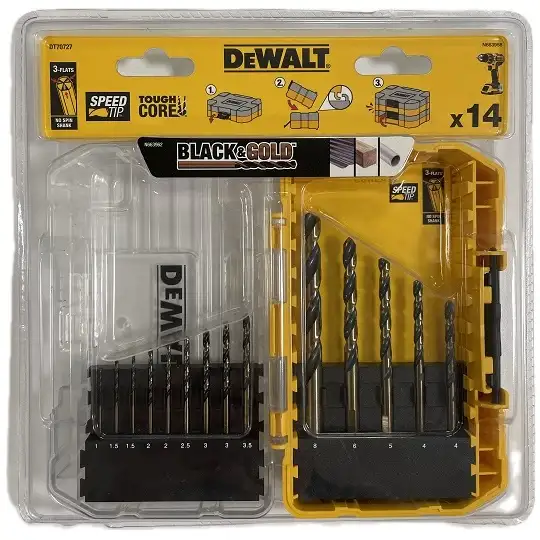 zestaw 14 szt. wierteł do metalu, HSS-G BLACK &amp; GOLD, SMALL TOUGH CASE+, DeWALT [DT70727-QZ]