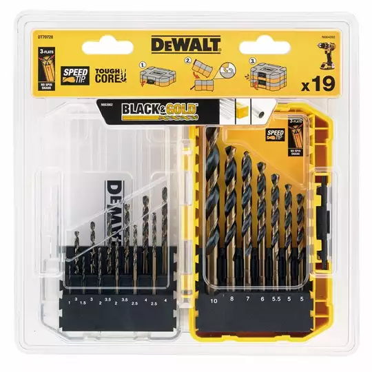 zestaw 19 szt. wierteł do metalu, HSS-G BLACK &amp; GOLD, SMALL TOUGH CASE+, DeWALT [DT70728]