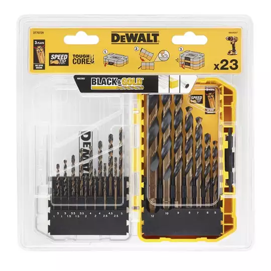 zestaw 23 szt. wierteł do metalu, HSS-G BLACK &amp; GOLD, SMALL TOUGH CASE+, DeWALT [DT70729]