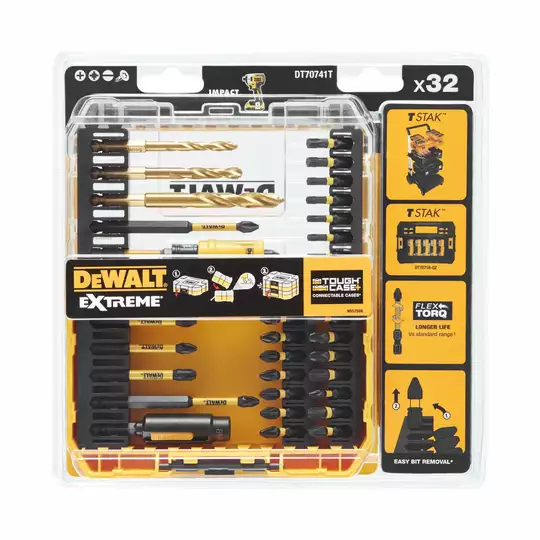 zestaw 32 szt. końcówek udarowych 1/4" IMPACT TORSION EXTREME + wiertła, DeWALT [DT70741T]