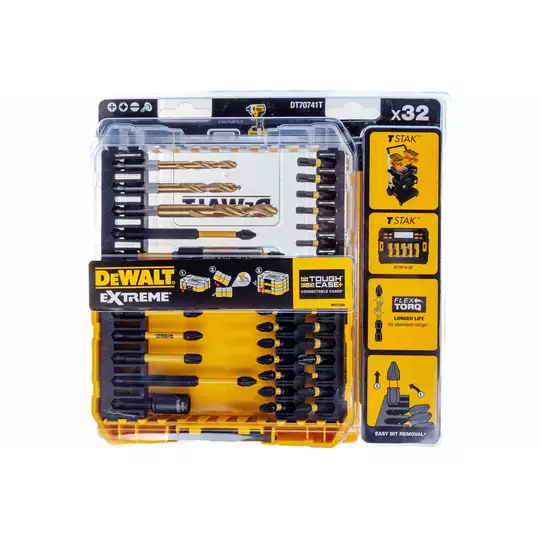 zestaw 32 szt. końcówek udarowych 1/4" IMPACT TORSION EXTREME + wiertła, SMALL TOUGH CASE+, DeWALT [DT70741T-QZ]