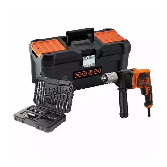 zestaw: elektryczna wiertarka udarowa 850W + 32 akcesoria, Black+Decker [BEH850KA32-QS] 
