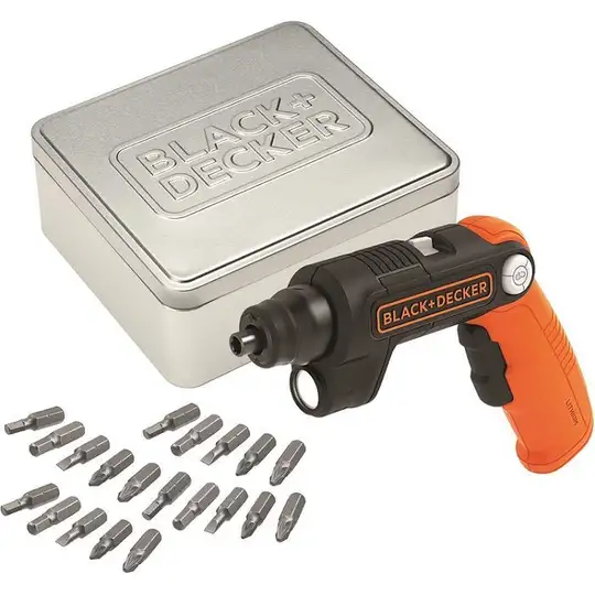 zestaw wkrętak akumulatorowy z mocowaniem 1/4" + 20 bitów, 3,6V Li-Ion 1x1,5Ah Black+Decker [BDCSFL20AT-QW]