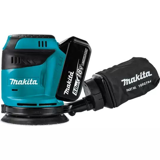 akumulatorowa szlifierka mimośrodowa 125mm, 18V Li-Ion 2x5,0Ah Makita [DBO180RTJ]