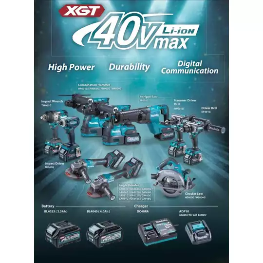 akumulatorowa szlifierka kątowa 125mm, 40V max Li-Ion, 2x4,0Ah, serii XGT Makita [GA005GM201]