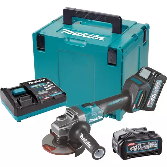 akumulatorowa szlifierka kątowa 125mm, 40V max Li-Ion, 2x4,0Ah, serii XGT Makita [GA005GM201] + latarka i czapka 