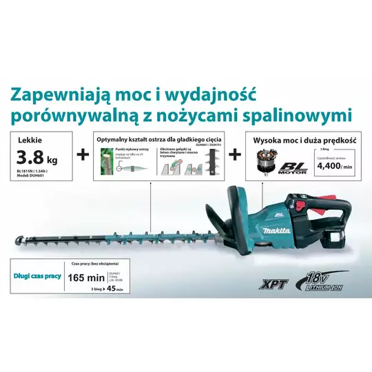 akumulatorowe nożyce do żywopłotu 18V Li-Ion 2x5,0Ah, długość cięcia 60cm, Makita [DUH602RT] 