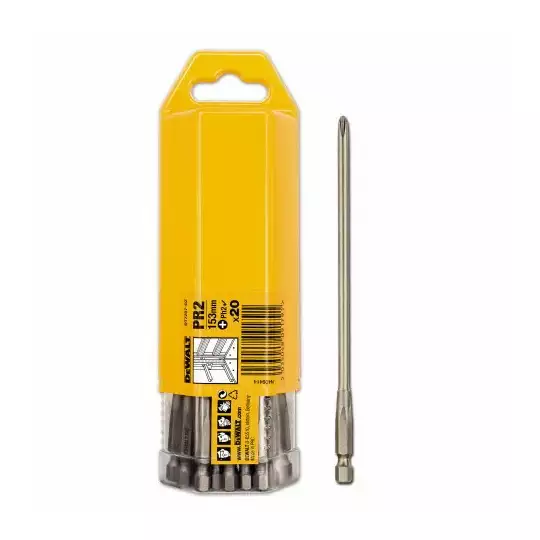 komplet 20 szt. końcówek 1/4" do wkrętów z gniazdem Phillips, rozmiar PR2(PH2)/153mm, DeWalt [DT7207]