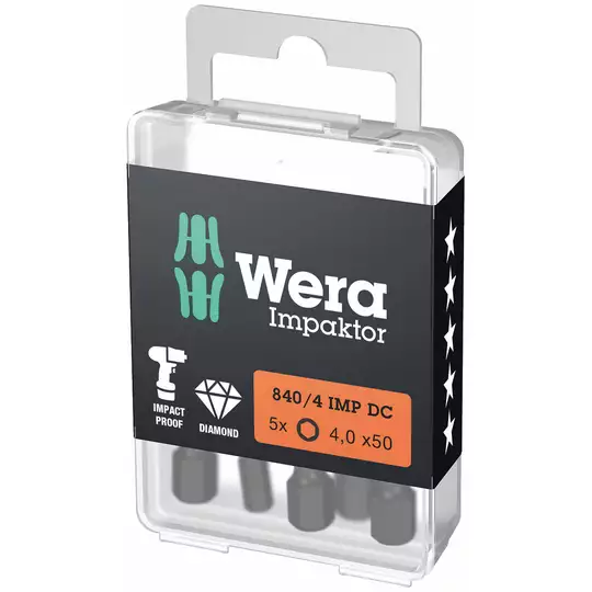końcówka udarowa imbusowa 1/4" do śrub z gniazdem sześciokątnym, rozmiar HEX 4/50mm, serii 840/4 IMP DC Impaktor, WERA [05057644001]