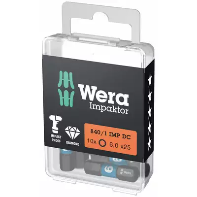końcówka udarowa imbusowa 1/4" do śrub z gniazdem sześciokątnym, rozmiar HEX 6/25mm, serii 840/1 IMP DC Impaktor, WERA [05057606001]