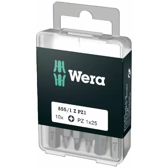 zestaw 10szt. końcówek 1/4" do wkrętów z gniazdem Pozidriv, rozmiar PZ1/25mm, Wera [05072403001]