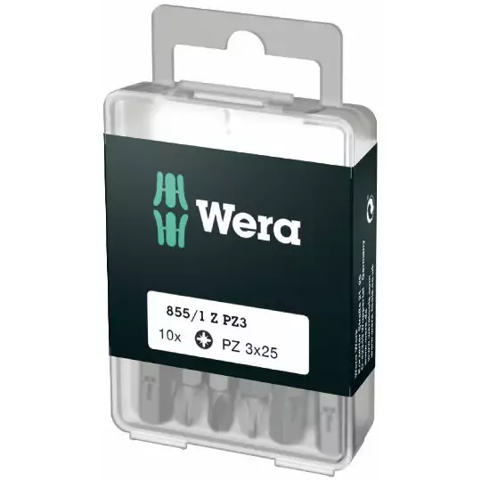 zestaw 10szt. końcówek 1/4" do wkrętów z gniazdem Pozidriv, rozmiar PZ3/25mm, Wera [05072405001]