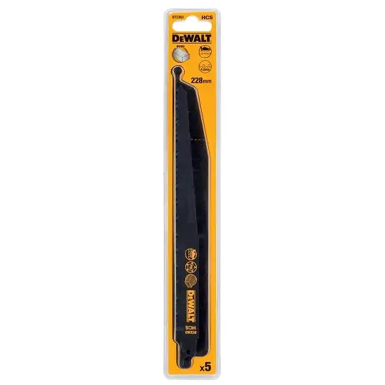 komplet 5 szt. brzeszczotów bagnetowych do szybkich, zgrubnych cięć drewna z gwoździami 228mm, DeWALT [DT2363]