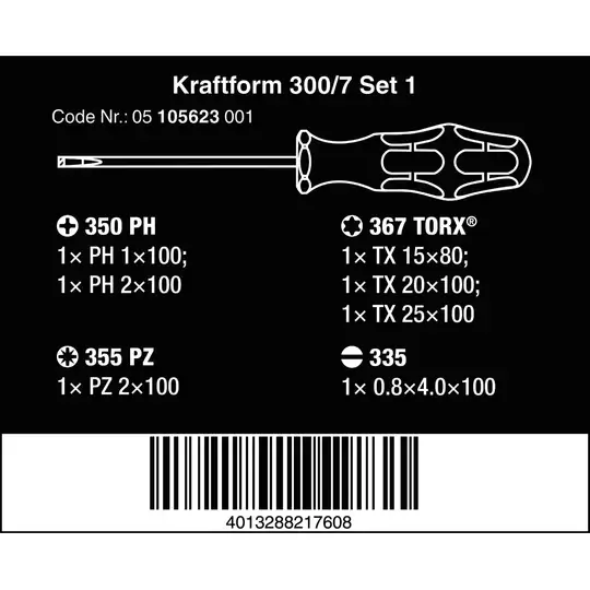 komplet 7 szt. wkrętaków Kraftform Plus 300/7 Set, Wera 2go [05105623001]