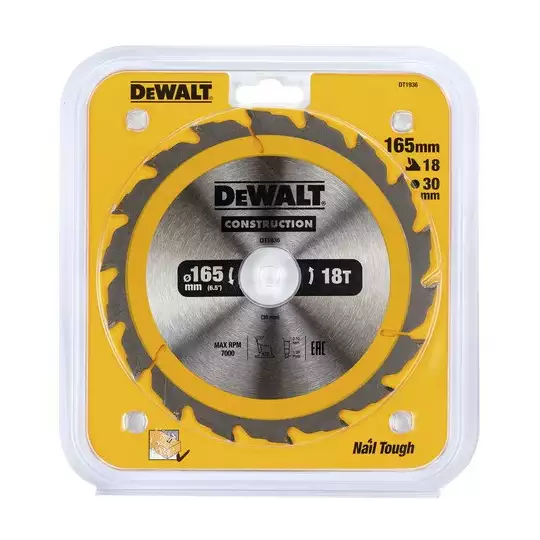 piła tarczowa do cięcia drewna 165/30/2,5mm, 18 zębów, CONSTRUCTION DeWALT [DT1936-QZ]