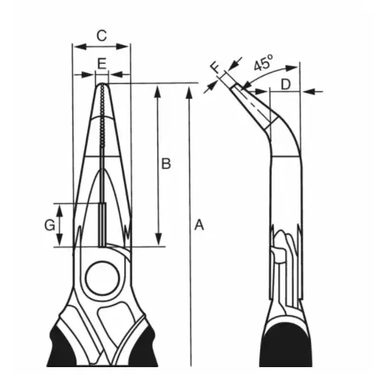 szczypce VDE półokrągłe, odgięte 45º, długość 160mm, rękojeść wielokomponentowa, Bahco [2427 S-160]