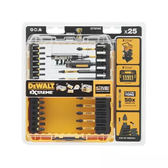 zestaw 25 szt. końcówek udarowych 1/4" IMPACT TORSION EXTREME, DeWALT [DT70744T]