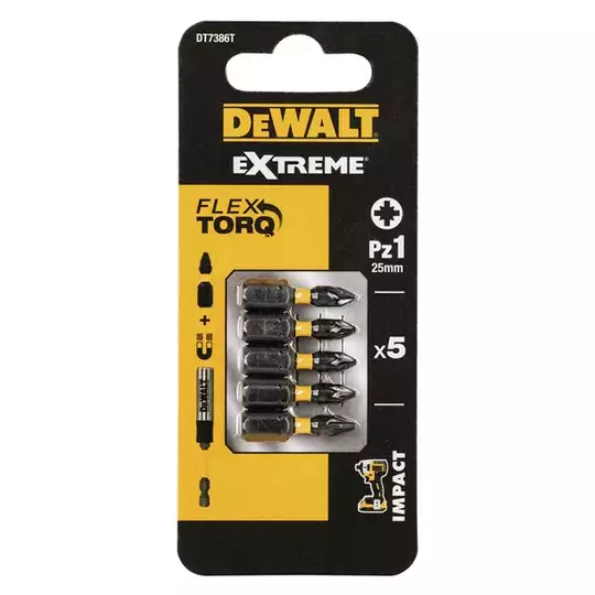 zestaw 5szt. końcówek udarowych Torsion PZ1/25mm [DT7386T-QZ]
