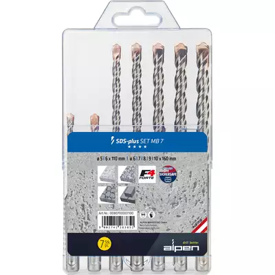 zestaw 7szt. wiertł widiowych do betonu SDS+, F4, MB7, Alpen [0080700007100]