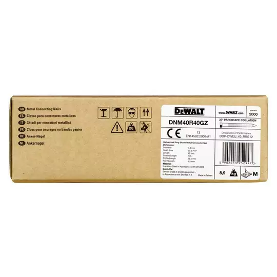 Gwoździe kotwowe, łączone papierem, pierścieniowe, galwanizowane, 33°, klasa 2, średnica 4,0 mm, długość 40 mm, DeWalt [DNM40R40GZ]