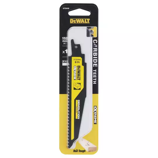 brzeszczot bagnetowych XR Extreme Demolition Carbide 152mm, 6 zębów/cal, do drewna z gwoździami DeWalt [DT20440-QZ]