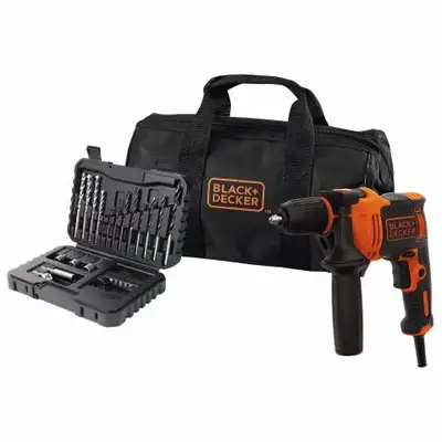 elektryczna wiertarka udarowa 710W + 32 akcesoria, Black+Decker [BEH710SA32]