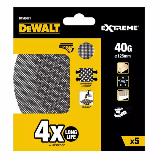 siatka szlifierska Extreme 125mm, granulacja 60, 5szt. DeWALT [DTM8560] (1)