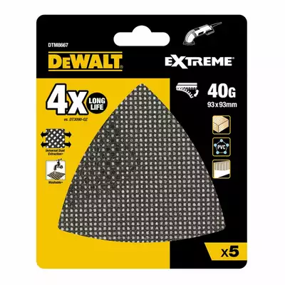zestaw 5szt. trójkątnych siatek szlifierskich DELTA do drewna, metalu, granulacja 40, 93x93x93mm, DeWalt [DTM8667-QZ]