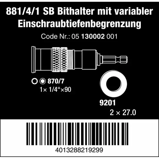 uchwyt na bity z regulacją głębokości wkręcania 881/4/1 SB Wera [05130002001]