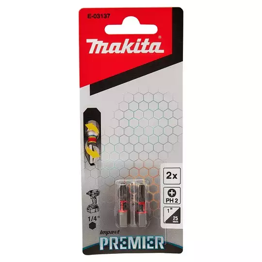 zestaw 2 szt. końcówek udarowych 1/4" Philips PH2/25mm, Impact PREMIER MAKITA [E-03137]