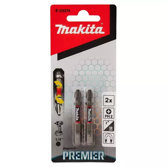 zestaw 2 szt. końcówek udarowych 1/4" Philips PH2/50mm, Impact PREMIER MAKITA [E-03274]