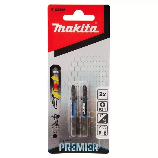 zestaw 2 szt. końcówek udarowych 1/4" Pozidrive PZ1/50mm, Impact PREMIER MAKITA [E-03296]