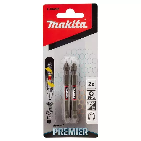 zestaw 2 szt. podwójnych magnetycznych końcówek udarowych 1/4" Philips PH2/65mm, Impact PREMIER MAKITA [E-06286]
