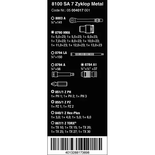 zestaw 28szt. kluczy nasadowych i bitów 1/4" 5-13mm Zyklop Metal 8100 SA 7 Wera [05004017001]