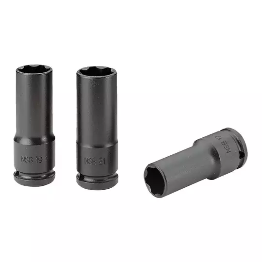 zestaw 3 szt. nasadek udarowych 1/2", 6-kątnych długich cienkościennych, 17-21 mm, Facom [NSB.3]