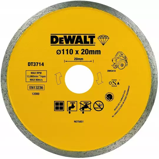 tarcza diamentowa do ciecia płytek ceramicznych na sucho i na mokro, do DWC410 110/1,6/5mm, DeWalt [DT3714-QZ]