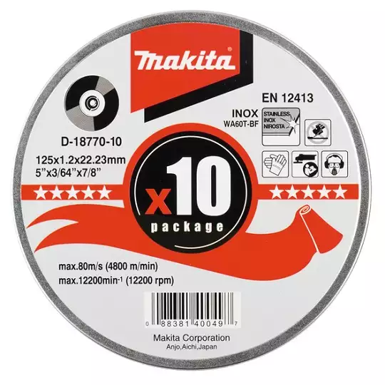 tarcza do cięcia metalu, 125/22,23/1,2mm, Makita [D-18770-10] 10 sztuk