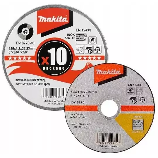 tarcza do cięcia metalu INOX 125/22,23/1,2mm, Makita [D-18770-10] 10 sztuk