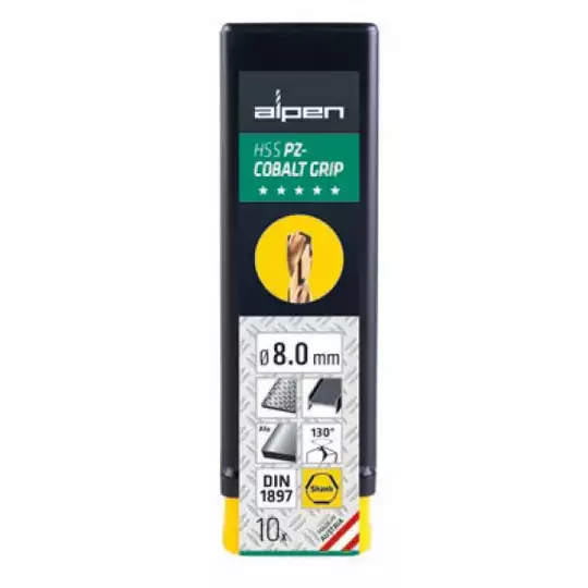 wiertło kobaltowe do metalu 1,0mm HSS-Co PZ, krótkie ALPEN [0090600100100]