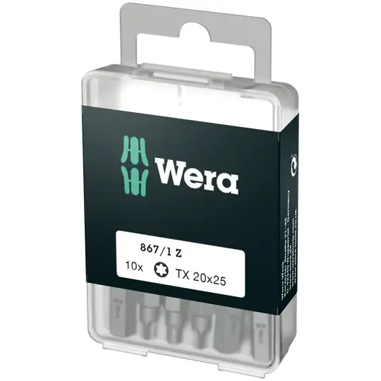 zestaw 10szt. końcówek 1/4" do wkrętów z gniazdem TORX-Plus, rozmiar TX20/25mm, Wera [05072408001]