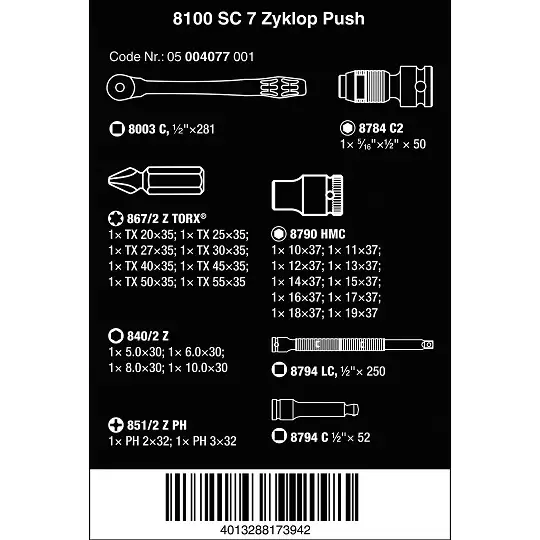 zestaw 28szt. kluczy nasadowych i bitów 1/2" 10-19mm Zyklop Metal 8100 SC 7 Wera [05004077001]