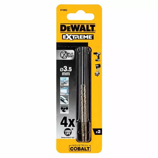 zestaw 2szt. wierteł Cobaltowych do metalu HSS-Co Extreme, 3,5mm DeWalt [DT4903-QZ]